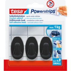 Pašlīmējošie powerstrips āķi, 3gab, ovāls, mazs, melns