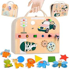 Hereneer Montessori rotaļlieta no 1 līdz 4 gadiem, 2 in-1 Montessori dēļa koka rotaļlieta, aizņemts dēlis, automašīnas gaismas slēdža rotaļlieta, izglītojoša rotaļlieta, motorisko prasmju rotaļlieta, aktivitātes dēlis, sensoru tehnolo