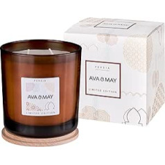 AVA & MAY Persia liela aromātiskā svece (500g) - vegāniska sojas vaska svece ar 70 stundu degšanas laiku - ar augstākās kvalitātes vīģu, jasmīna un neroli aromātisko eļļu