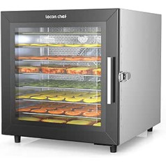 Lecon Chef Dehydrator nerūsējošā tērauda 8 nerūsējošā tērauda žāvēšanas paplātes 35°C - 90°C Temperatūras regulators Dehidratators 700 vatu pārtikas žāvētājs ar 24h taimeri