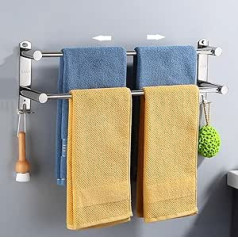 ANBOO Towel Rail Extendible 2 Arms, 43-75 cm Telescopic Towel Rail No Drilling with 4 Hook Positions, Stainless Steel Towel Rail for Bathroom Kitchen Wall - 2 Installation Methods