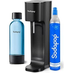 Sodapop Joy Eco Water Carbonator Starter Set with CO₂ Cylinder and 1 x PET Bottle, Made of Recycled Material, Black, Height 43 cm