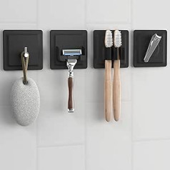 LOBUX® - 4-in-1 Bathroom Holder Set Self-Adhesive [Soft-Touch Silicone], Super Strong Hold - Bathroom Organiser Contains: Shaving Holder, Toothbrush Holder, Hook, Neodymium Magnet (Black)
