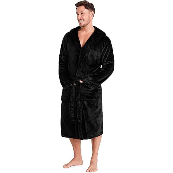 CityComfort Men's Dressing Gown Super Soft Men's Fleece Robe with Hood Robe Warm and Cuddly, multicoloured