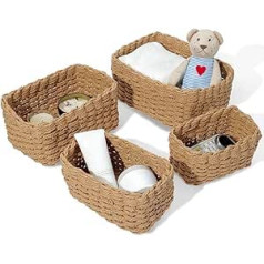 HDRNT Storage Basket, Set of 4, Storage Baskets, Bathroom Baskets, Made of Woven Recyclable Paper Rope, for Accessories, Make-Up, CD, Tampon, Toy (Yellow)