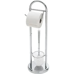 axentia 280835 WC-Garnitur Emil in Silber, WV-Bürstenhalter mit WC-Papierrollenhalter aus Eisen, rostfreies WC-Accessoire verchromt, Edelstahloptik