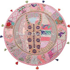 'Indian Embroidered Cotton Floor Cushion Cover Vintage Patchwork Pink 32 Stylo Culture Foot Stool Floor Cushion Cover