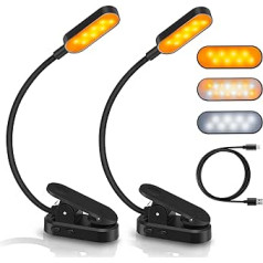 OUILA lasīšanas lampas grāmatu skava, 16 LED grāmatu lampa 3. Krāsu temperatūra Nepārtraukta spilgtuma fiksācijas lampa USB uzlādējama skavas lampa 360° elastīga nakts lasīšanai gultā (melns, iepakojumā 2)