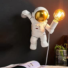 ACMHNC Children's Wall Lamp with Plug and Switch, Modern Wall Light for Children's Room with 1.5 m Cable, Decorative Astronaut Wall Lighting Indoor for Boys and Girls, E27 Night Light, White