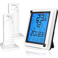 ThreeH digitālais higrometrs, bezvadu iekštelpu āra termometra mitruma monitors ar 2 sensoriem Telpas termometra higrometrs mājas biroja noliktavai (2 sensori)