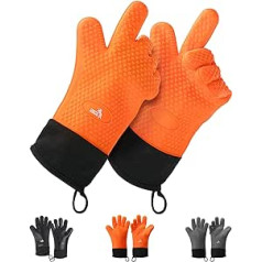 UNCO - BBQ Gloves, Silicone Gloves, Orange Barbecue Gloves, Heat Resistant Gloves, BBQ Gloves, Oven Gloves with Fingers, Heat Gloves, Cooking Gloves, Heat Resistant