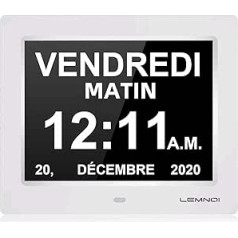 Lemnoi 8 collu pulkstenis vecāka gadagājuma cilvēkiem, pulkstenis ar demenci, digitālais kalendārs, digitālais modinātājs ar datumu un nedēļas dienu pacientiem ar demenci (piemēram, Alcheimera slimība), senioriem, vājredzīgiem, maziem bērn
