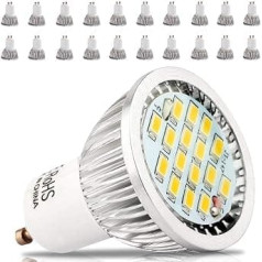 Mengjay® 5,5 W GU10 LED gaisma, 480–500 lūmenu LED lampa, silti balta 3000 K, 120 ° stara leņķis, 85–265 V bez aptumšošanas, 20 gab.