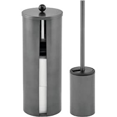 mDesign 2-Piece Toilet Set - Modern Bathroom Accessories with Brushed Stainless Steel Toilet Brush and Roll Holder - Toilet Roll Holder for up to 3 Extra Large Toilet Paper Rolls - Graphite