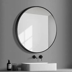 Hosoncovy 30cm Metal Frame Round Wall Mirror Bathroom Mirror Hanging Mirror Makeup Mirror Decorative Mirror Full Length Mirror for Bathroom Living Room Bedroom Home Decoration (Black)