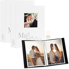 Lanpn Wedding Photo Album Window 10 x 15 cm 2 Packs, Each Pack Contains 50 Pictures, Slip in Pockets, Mini Linen, Top Loading Times, Photo Albums for Portrait, Window Only 10 x 15 cm Picture (Mr & Mrs, White)