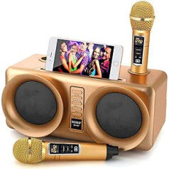 ALPOWL Karaoke Machine, Portable PA Speaker System Equipped with 2 Wireless Microphones, Used for Family Gatherings, Meetings, Weddings, Churches, Picnics, Outdoor and Indoor [Gold]