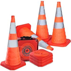 Pack of 4 Traffic Cones Pylons Foldable Warning Cones 70 cm Cone Set for Floor Work with Reflective Strips (4 Pieces 70 cm Foldable)