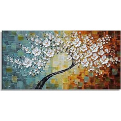 Fokenzary Hand Painted Canvas Wall Art Abstract Modern Flowers Thick 3D Effect Knife Framed Ready to Hang 16x32 Inch