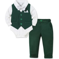 Amissz Baby Boy Christening Suit 0-18 Months Newborn Christening Suit Wedding Outfit Party Baby Clothes Romper + Bowtie + Vest + Pants Set