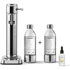 Aarke Carbonator 3 Water Carbonator, Stainless Steel Finish + 2 x PET Bottles 800 ml + Aroma Drops Citrus Twist