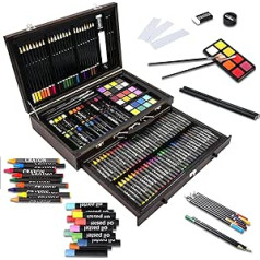 142 Piece Drawing Set - Drawing Case - Includes Oil Pastels, Colouring Pencils, Palette, Sharpener and Drawing Material, Ideal Gift for Adults and Children