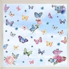 33 Pieces Butterflies Window Stickers, Butterflies and Flowers, Window Stickers for Girls Room, Colourful Butterflies, Wall Art for Living Room, Children's Room, Party Window Decoration