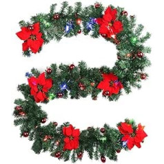 Ruiqas Christmas Berry Garland Indoor Outdoor 9ft with LED Lights and Berries