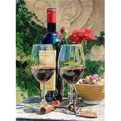 CaptainCrafts Paint by Numbers Adult Wine DIY Oil Painting 16 x 20 Inches (Two Glasses of Wine, with Frame)