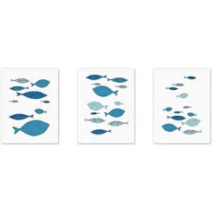 Cartoon Fish 3 Pieces Canvas Wall Art Picture for Living Room Bedroom Office Decoration