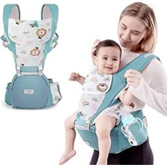 Baby Carrier 6-in-1 Ergonomiska Baby Carrier mugursoma ar sēdekli uz gurniem, regulējamu siksnas kabatu un drool Bib, Comfort Mesh 3-36 mēnešiem, Baby 3,2-20 kg, zaļa