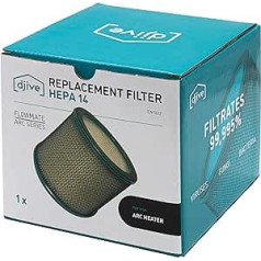 djive rezerves filtrs HEPA 14 saderīgs ar ARC sildītāja gaisa attīrītāju, ventilatoru un ventilatora sildītāju, H14 piederumu filtru novērš 99,995% putekļu daļiņu, alergēnu, ziedputekšņu un smalko putekļu, alerģijas gadījumā