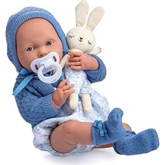JC TOYS - La Newborn 38 cm Soft Vinyl Royal Collection Clothes with Toile de Jouy Dummy and Plush Child Blue Designed in Spain by Berenguer, 2 Years