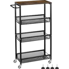 LIANTRAL Kitchen Trolley with 4 Levels, Rolling Trolley, Recess Shelf on Wheels with Wooden Table Top, Kitchen Shelf and Bathroom Shelf for Small Spaces, Kitchen, Bathroom, Office, Space Saving,