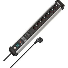 Brennenstuhl Premium Protect-Line 6-Way Power Strip with Surge Protection 60,000 A (Multiple Socket with Switch and 3 m Cable, Made in Germany) Silver/Black