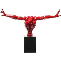 Deko objekts sportists, sarkans, moderns, liela dekorācijas figūra uz marmora pjedestāla, fitnesa statujas dizains vīrietis, skulptūra, (H / b / t) 52x75x23cm