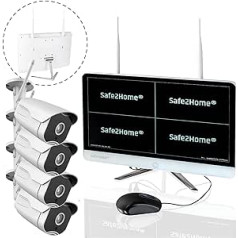 Safe2Home videonovērošanas komplekts bezvadu 1 TB 8 kanālu — ierakstītāja cietais disks 4 x Full HD kamera + monitors — nakts redzamības novērošanas kamera ar kustības noteikšanu un bezvadu ierakstīšanu iekštelpās ārā