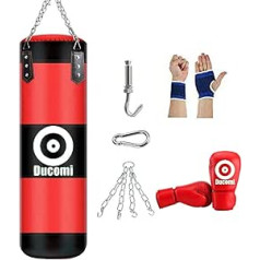 Ducomi Rocky Boxing boksa soma — piekarināmais boksa bokss, kikbokss, FitBoxing ietver tukšu somu, cimdus, rokas saiti, plaukstas locītavu un montāžas komplektu — mājas treniņš, trenažieru zāle, Muay Thai, MMA, kikbokss