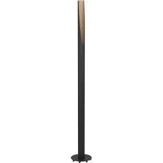 EGLO Barbotto LED grīdas lampa, eleganta stūra grīdas lampa, tērauda grīdas lampa melnā un dabīgā koka krāsā, viesistabas lampa, silti balta, 137 cm