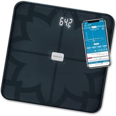 medisana BS 450 connect digitālie ķermeņa svari, personīgie svari, ķermeņa tauku svari ar lietotni, ķermeņa tauku, ķermeņa ūdens, muskuļu masas un kaulu svara mērīšana, melns