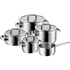 WMF Set of 4 Pots, Scale on Inside, Lid with 4 Pouring Functions, Glass Lid, Polished Cromargan Stainless Steel, Suitable for Induction Cookers, Dishwasher-Safe