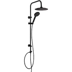 aquaSu® Acana 72342 8 Shower System with Rain Shower and Hand Shower | Hand Shower: 3 Jet Types | Overhead Shower: 1 Jet Type | Anti-Limescale | Round | Shower Set | Wall Bar | Slider | Black |