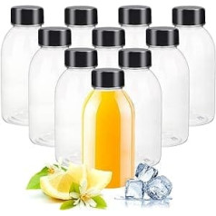 YBCPACK 12 x tukšas sulas pudeles, plastmasas ar vāku un tīrīšanas suku, nesatur BPA, atkārtoti lietojamas, 360 ml