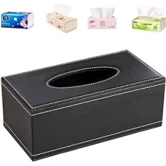 Tissue Box Rectangular Leather Cosmetic Tissue Box Decorative Tissue Box Paper Napkin Holder Restaurant Tissue Box Hotel Tissue Box for Home Living Room Bedroom Office Car (Black)