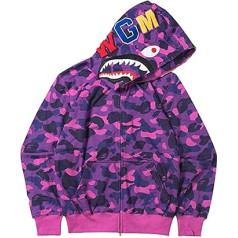 PADOLA Men's Hoodie Shark Hoodie, 3D Camouflage, Y2K, Zip Up Hoodie with Fleece Shark Head, Shark Jacket, Winter, Warm, Y2K Street Fashion with Zip