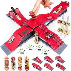 MOMSIV 6 Pieces Mini Finger Skateboard and Ramp Accessory Set, DIY Funny Desktop Skate Park Board Game Toy with Ramp Accessories Set for Kids and Children (6 in 1)