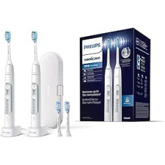 Philips Sonicare ExpertClean 7300 elektriskā zobu birste HX9611/19 ar skaņas tehnoloģiju, spiediena kontroli, ceļojumu futrālis, iepakojums pa 2, balts