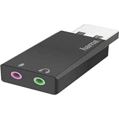 Hama External Sound Card, USB Jack Adapter (USB Sound Card for Windows and Mac, Stereo Adapter for Connecting Headphones, Speakers, Microphone, Headset to Computer, PC, Laptop, Tablet, PS4, PS5)