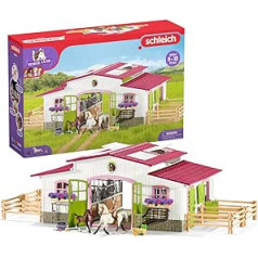 schleich 42344 Zirgu kluba Jātnieku ferma ar jātnieku un zirgiem, 97 daļiņu rotaļu komplekts ar 2 x Schleich zirga figūru, jātnieka figūru un daudziem piederumiem, rotaļlieta bērniem no 5 gadu vecuma