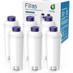 Fiitas ūdens filtrs Delong hi Dinamica Magnifica s ECAM pilnībā automātiskajam kafijas automātam DLSC002 De Longhi filtru kasetnēm, kas saderīgas ar ESAM, ETAM sērijas (6 iepakojumi) FTS002